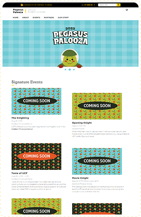 Pegasus Palooza events page snapshot