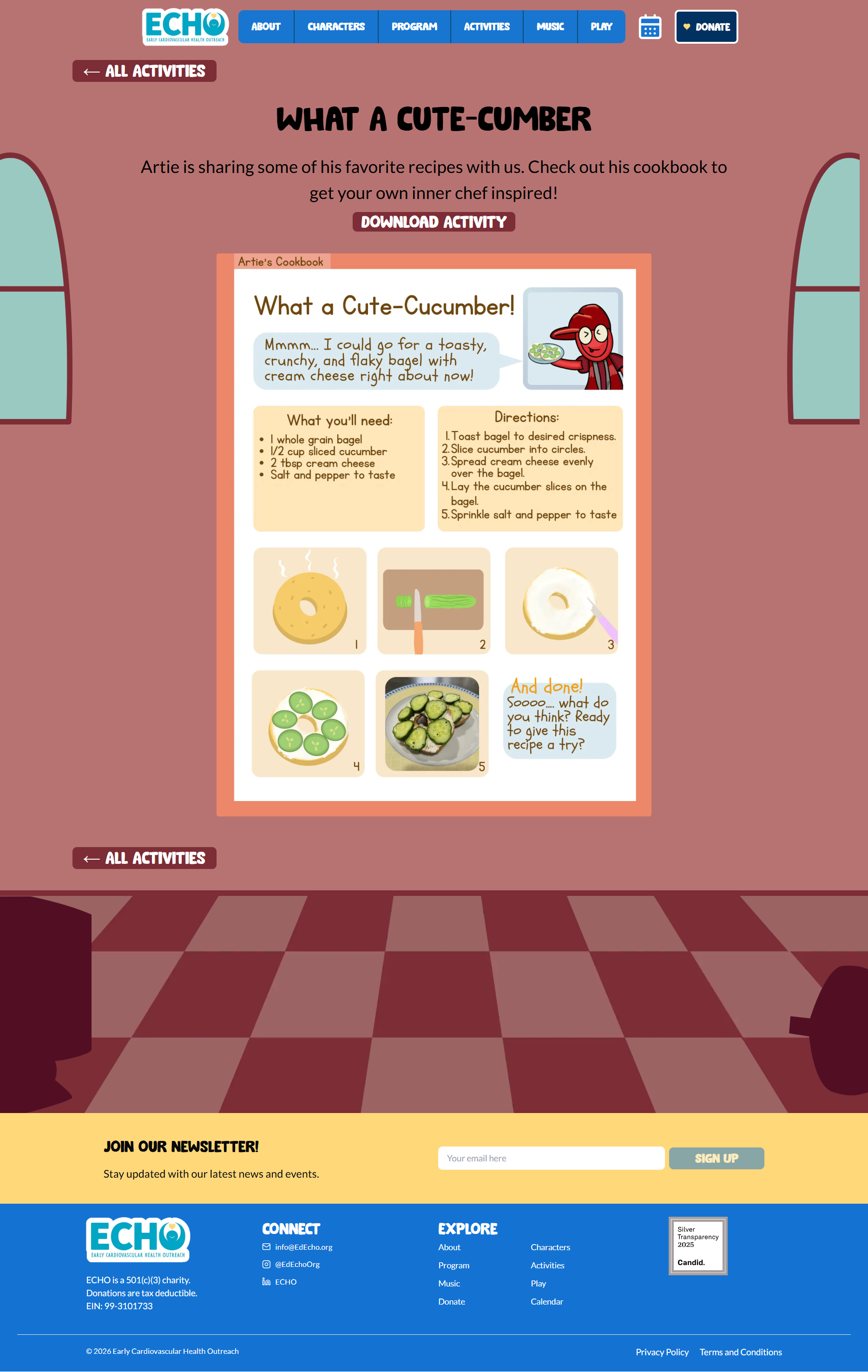 ECHO Activity page snapshot - recipe