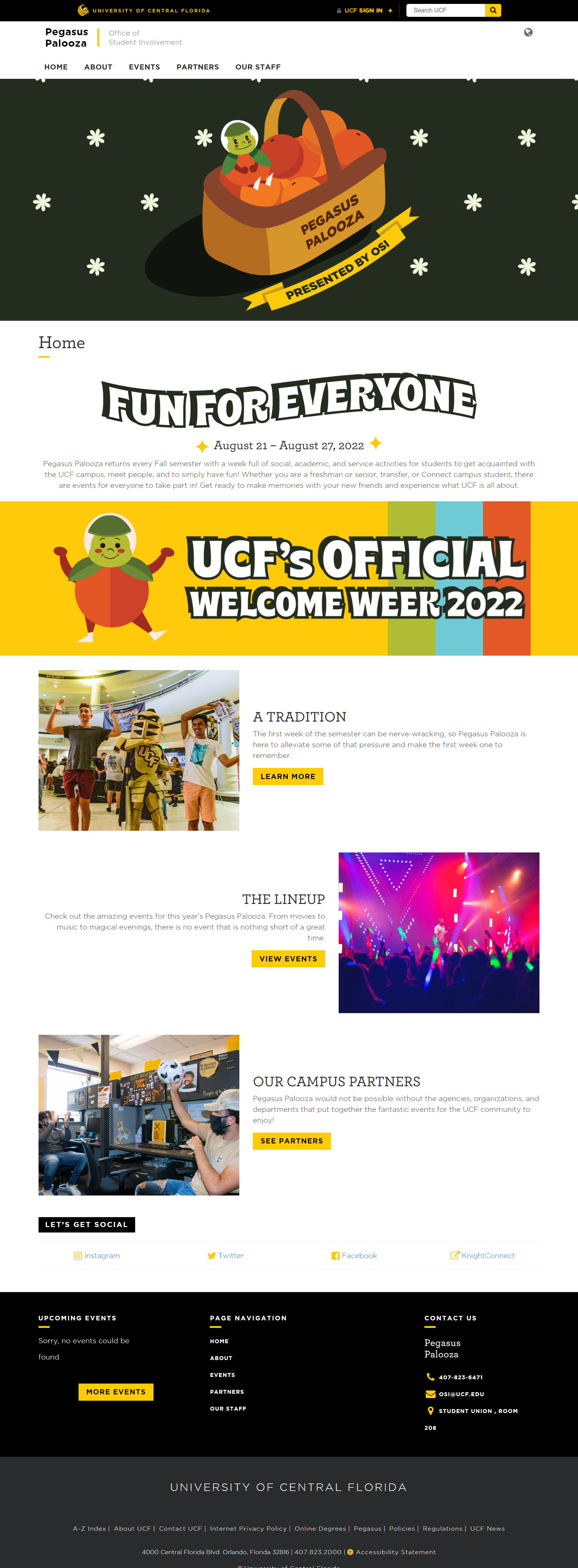 Web Dev - Desktop View of Home Page for Pegasus Palooza